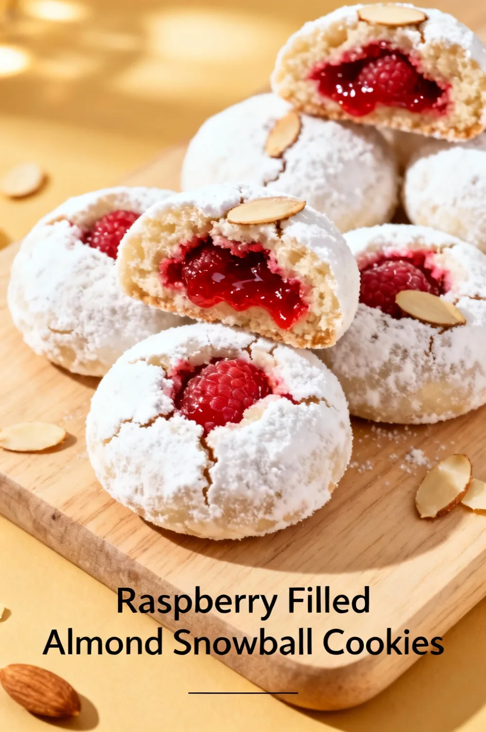 Raspberry Filled Almond Snowball Cookies