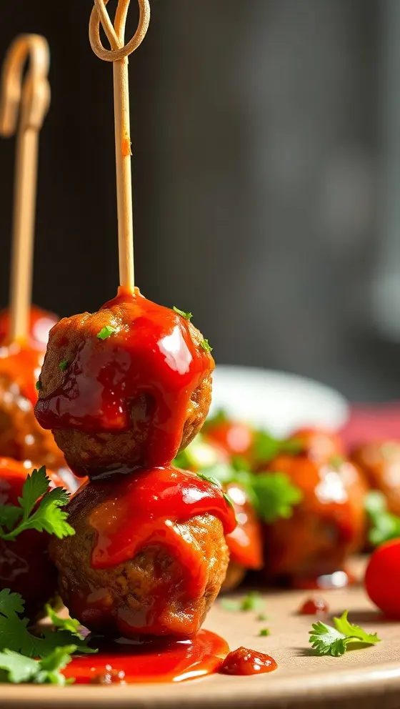 Cranberry BBQ Meatball Skewers