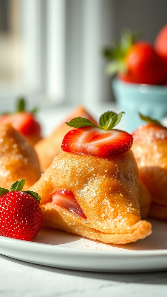 Crispy Strawberry Wontons Sweet Dessert Recipe