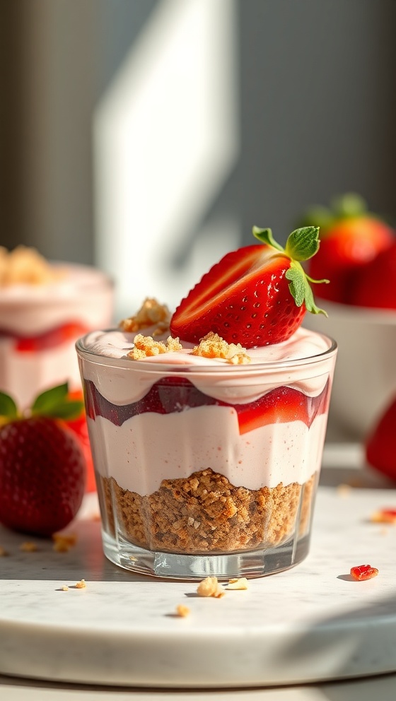 No Bake Mini Strawberry Crunch Cheesecake Mousse
