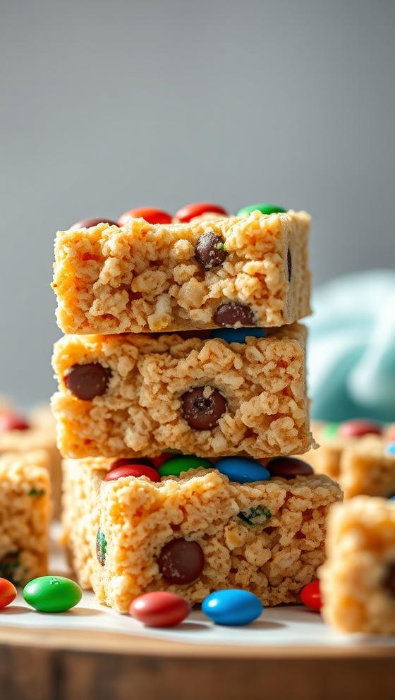 Peanut Butter Rice Krispie Treats with M&Ms Easy Recipe