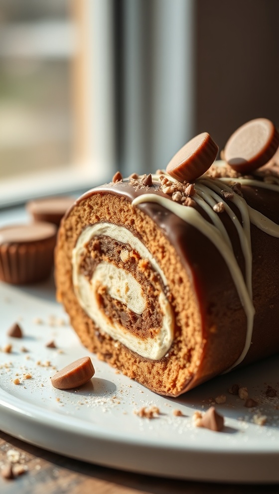 Reeses Peanut Butter Cup Roll Cake Decadent Dessert