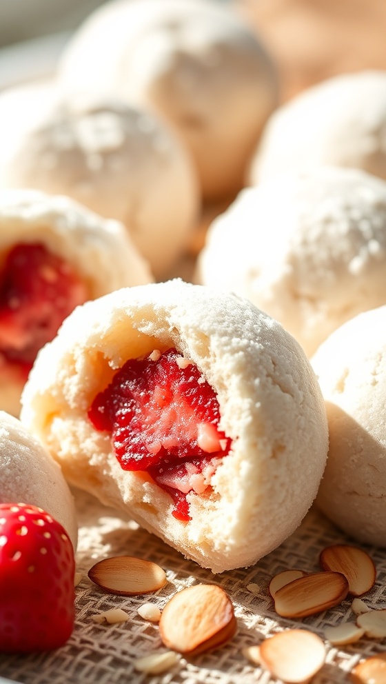 Strawberry Filled Almond Snowball Cookies Delightful Treats
